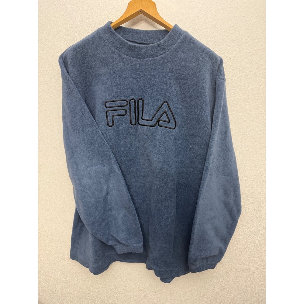 Vintage Fila Fleece Sweatshirt Mens Large Blue Embroidered Logo Mock Neck